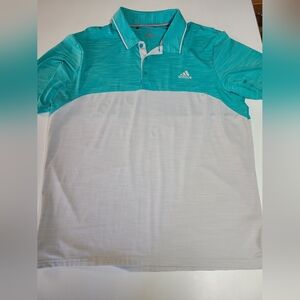 Adidas Men's Teal and White Polo Shirt